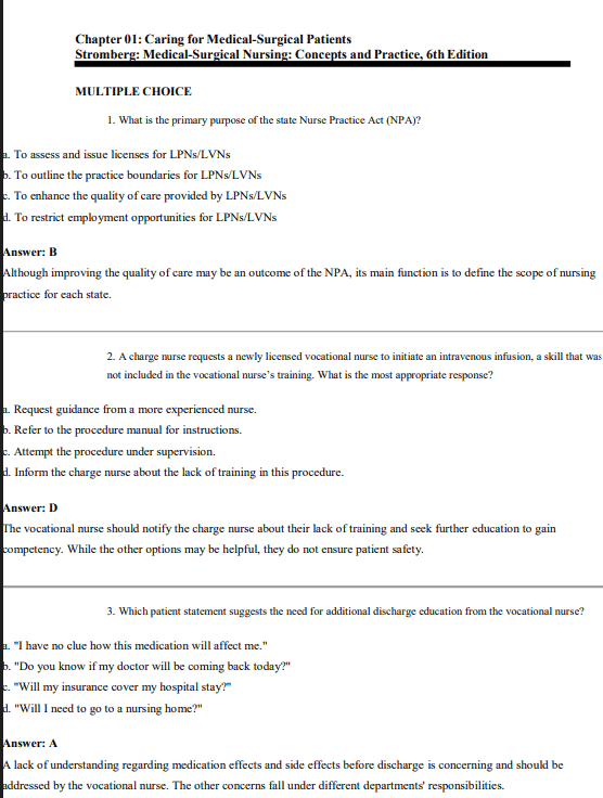 Test Bank for Medical-Surgical Nursing Concepts and Practice 6 th