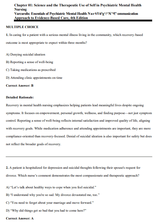 Test Bank for Varcarolis’ Essentials of Psychiatric Mental Health Nursing: A Communication Approach to Evidence-Based Care 5th Edition by Chyllia D Fosbre - Image 3