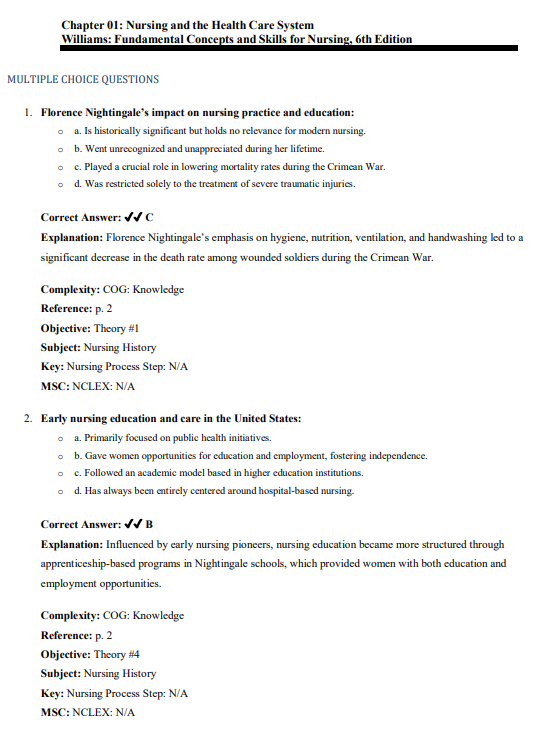 Test Bank for Fundamental Concepts and Skills for Nursing 6th Edition by Patricia A. Williams - Image 2