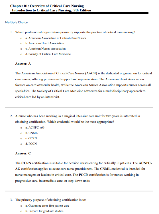 Test Bank for Sole’s Introduction to Critical Care Nursing 9th Edition by Makic and Morata - Image 3